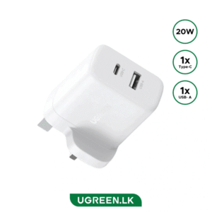 UGREEN 20W Type-C + USB Port Fast Charger UK White
