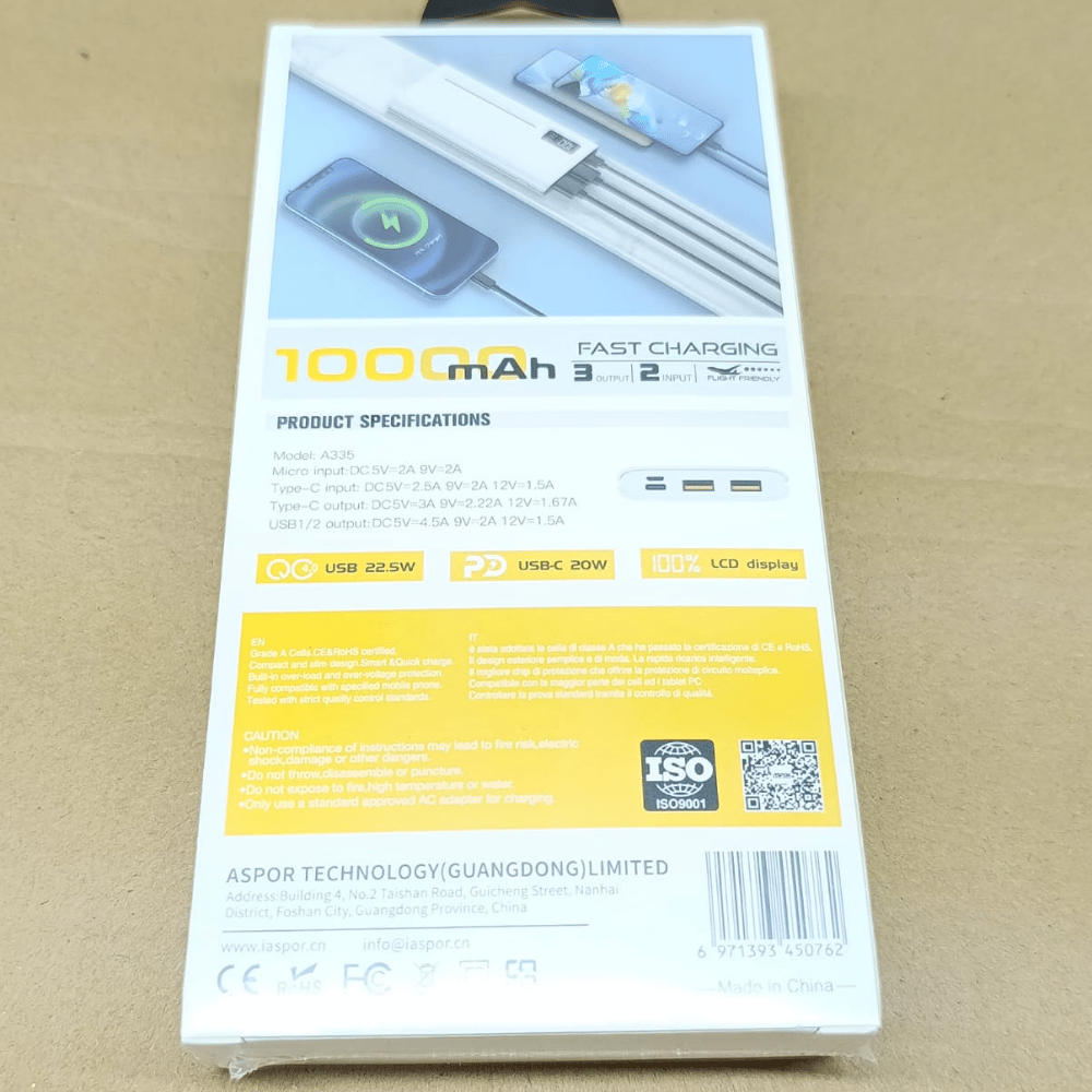 Aspor Brand A335 10000mAh powerbank - Image 4